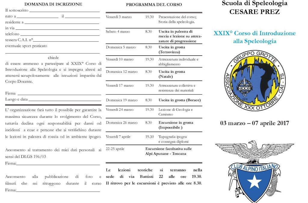 XXIX Corso di Introduzione alla speleologia